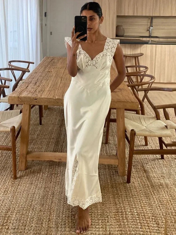 Joanna Satin Lace Long Dress