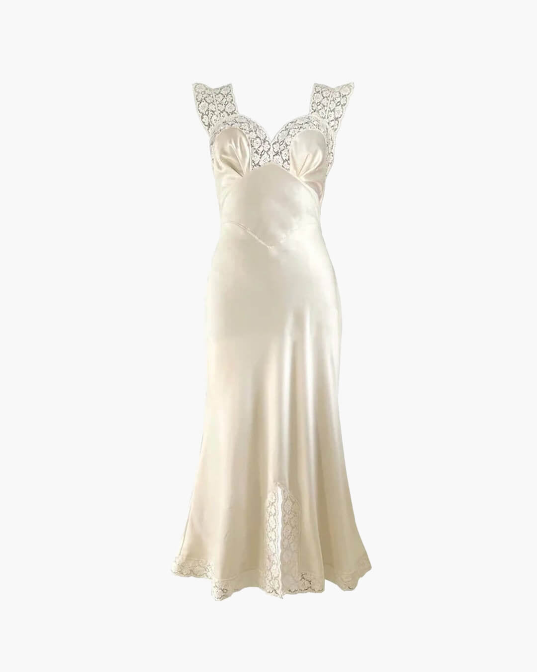 Joanna lang satin- og blondetkjole