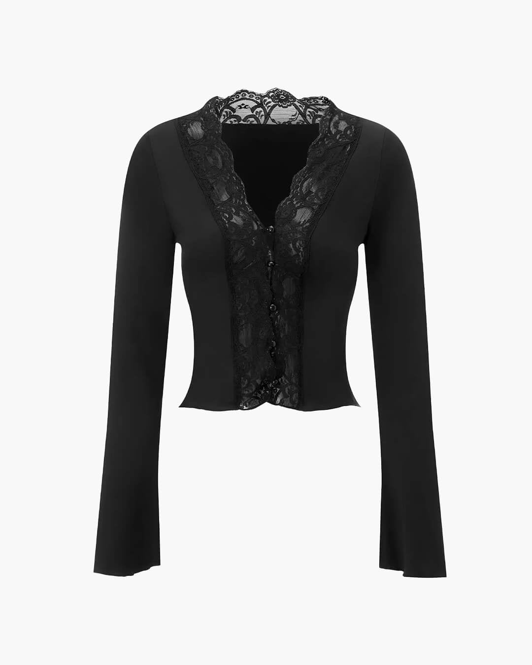 Blusa Julia de manga larga con ribete de encaje