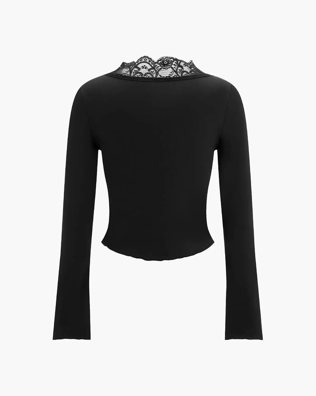Blusa Julia de manga larga con ribete de encaje