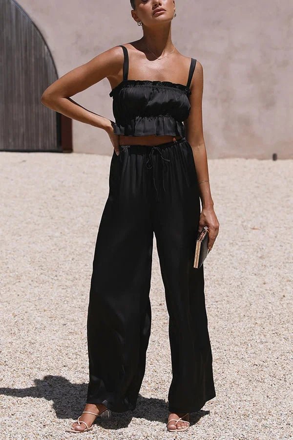 Julianne Ruffle Top Elastic Waist Pants Set