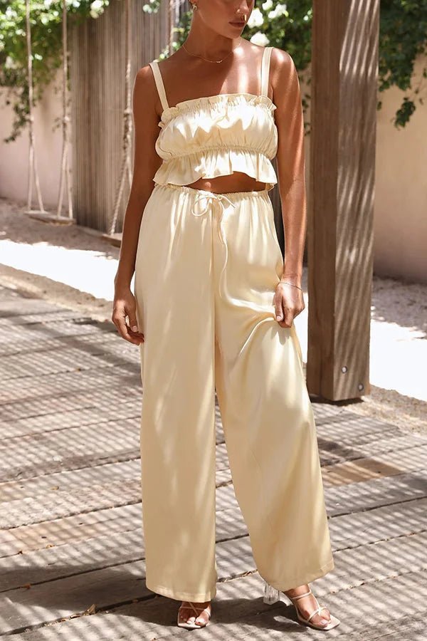 Julianne Ruffle Top Elastic Waist Pants Set