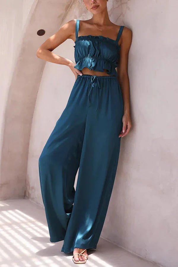 Julianne Ruffle Top Elastic Waist Pants Set