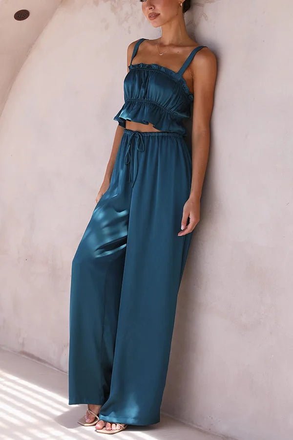 Julianne Ruffle Top Elastic Waist Pants Set
