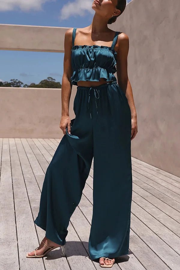 Julianne Ruffle Top Elastic Waist Pants Set