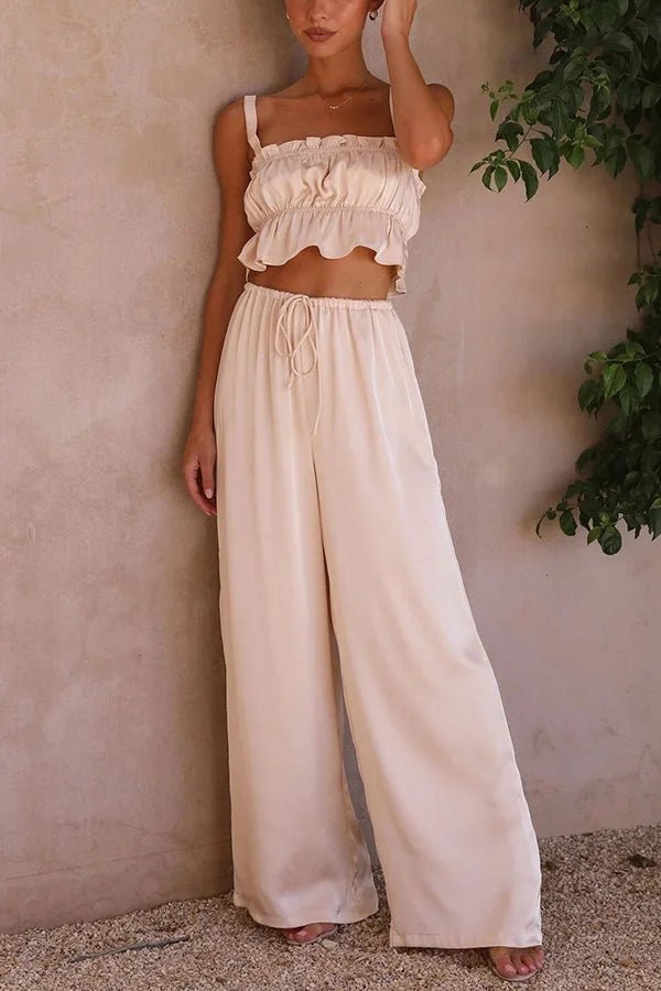 Julianne Ruffle Top Elastic Waist Pants Set