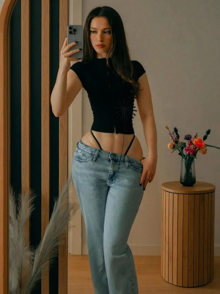 Kalia crop top med kvastapplikation