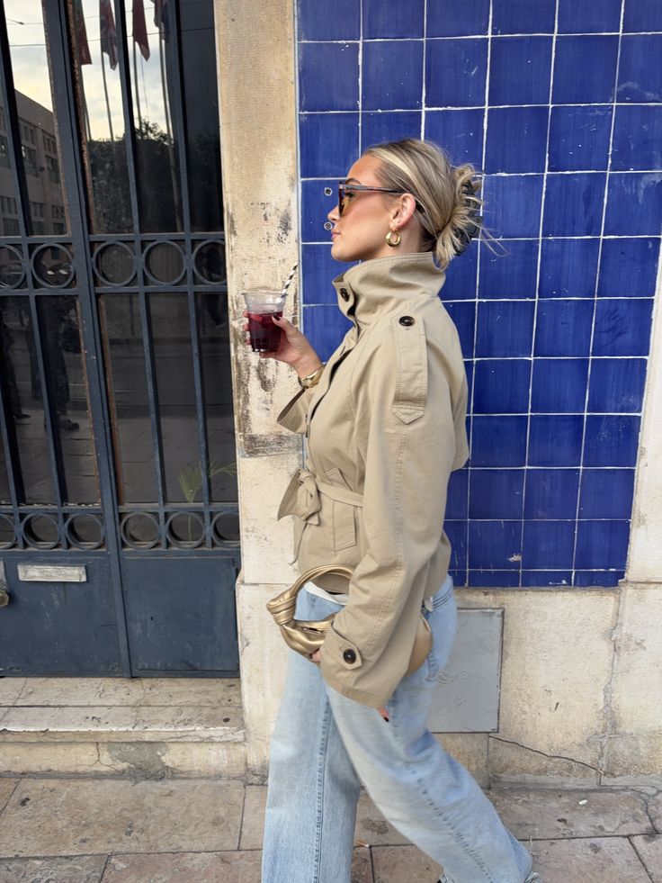 Kara Stand Collar Crop Trenchcoat