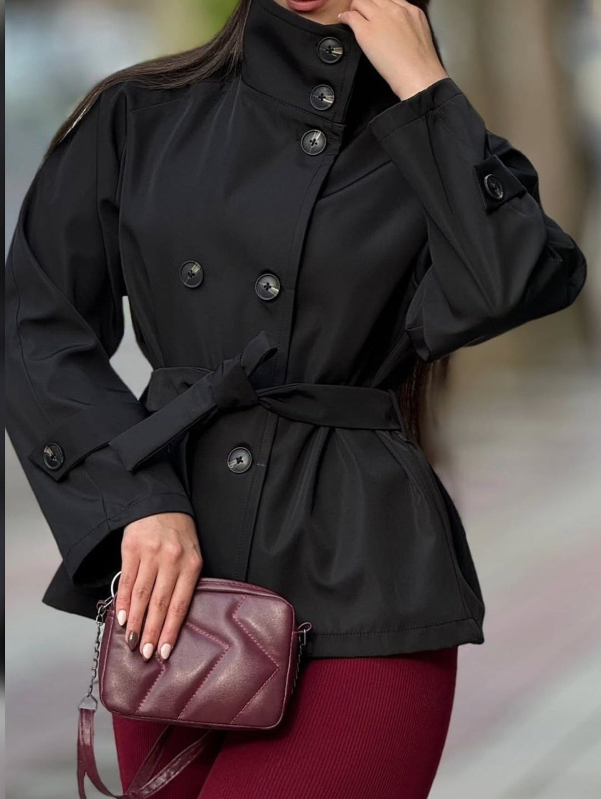 Kara Stand Collar Crop Trenchcoat