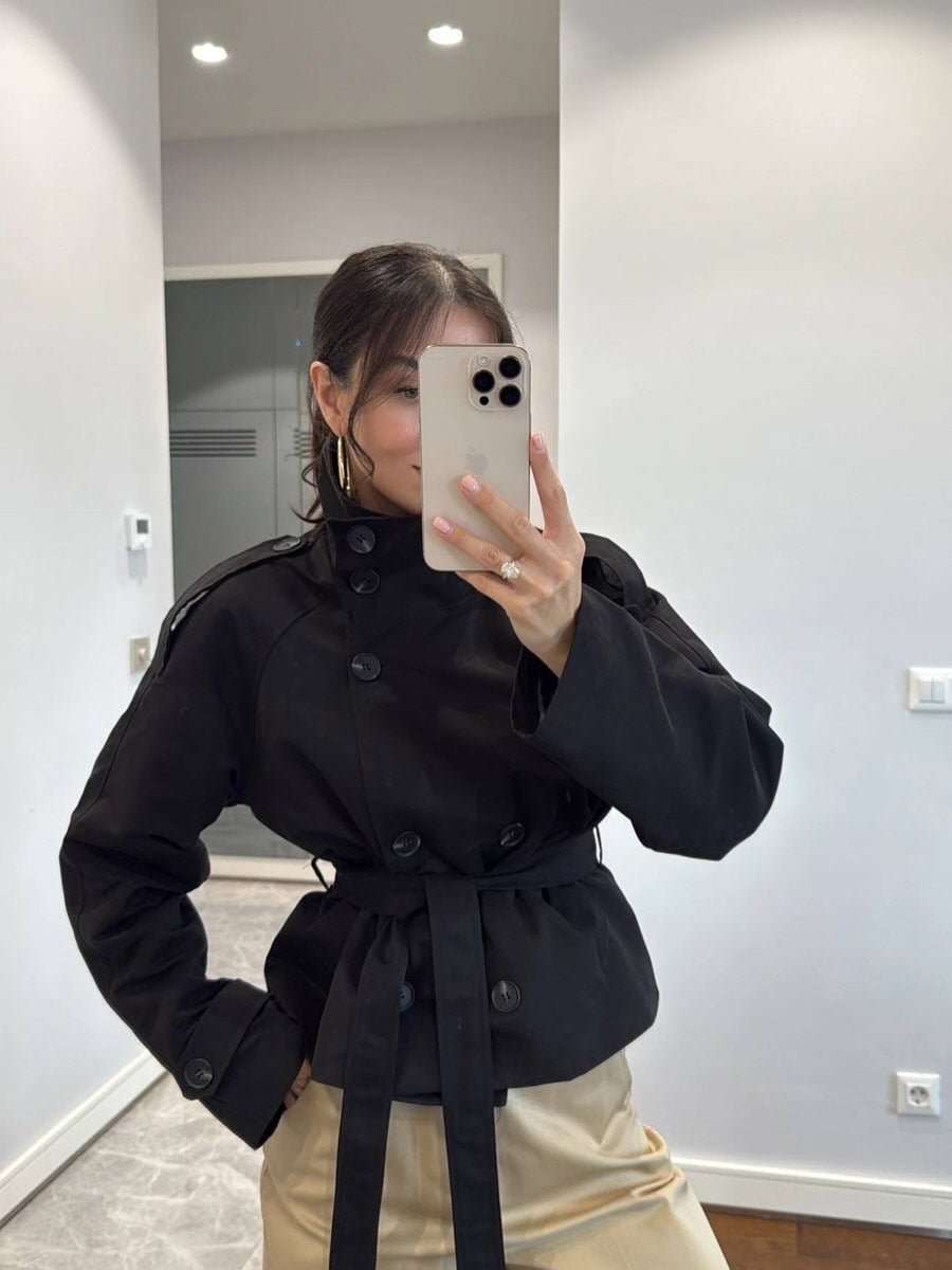 Kara Stand Collar Crop Trenchcoat