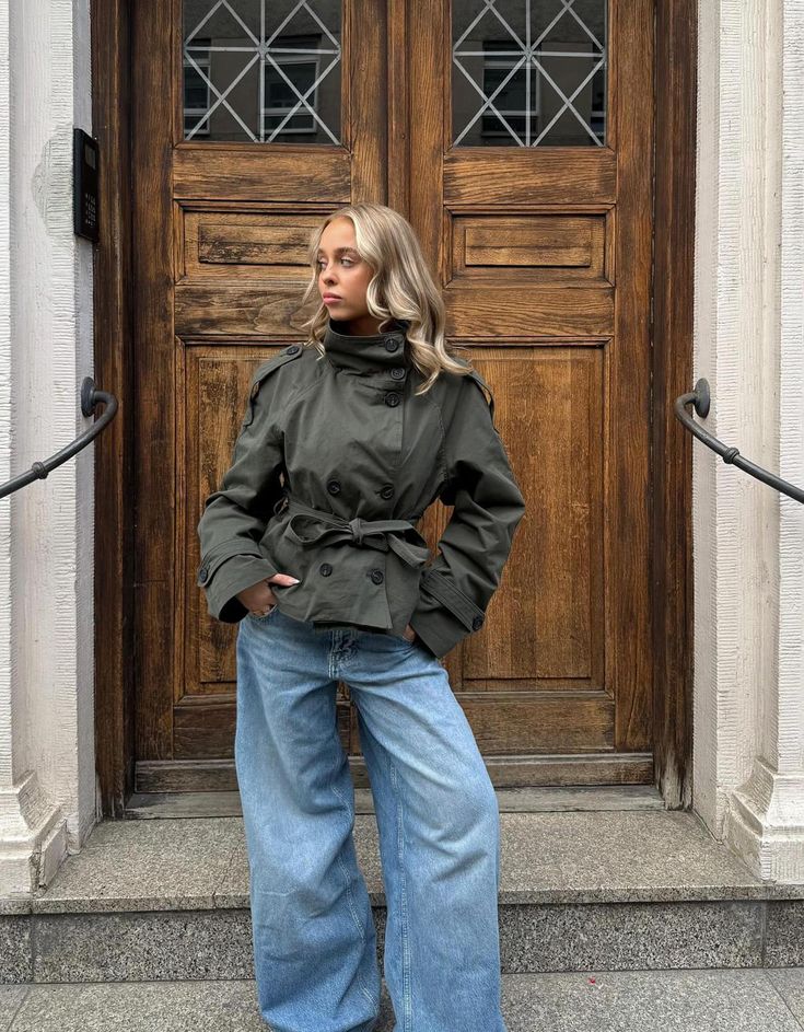 Kara Stand Collar Crop Trenchcoat