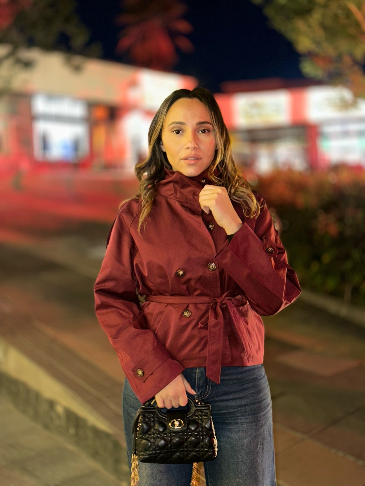 Kara Stand Collar Crop Trenchcoat