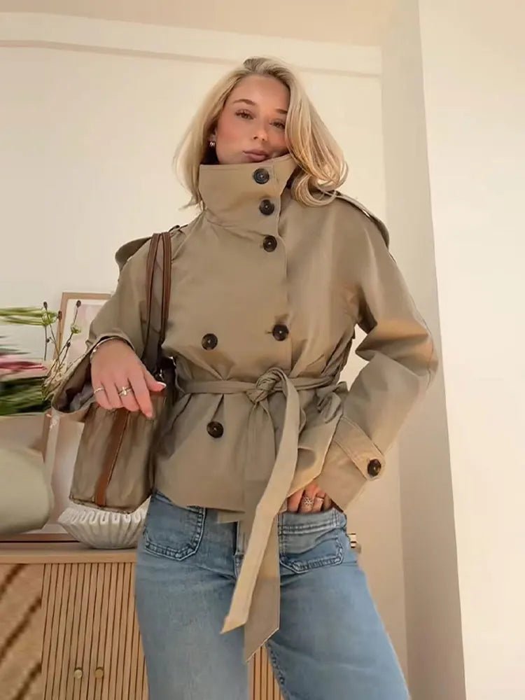 Kara Stand Collar Crop Trenchcoat