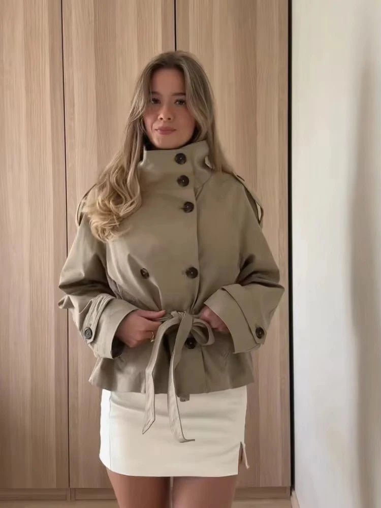 Kara Stand Collar Crop Trenchcoat