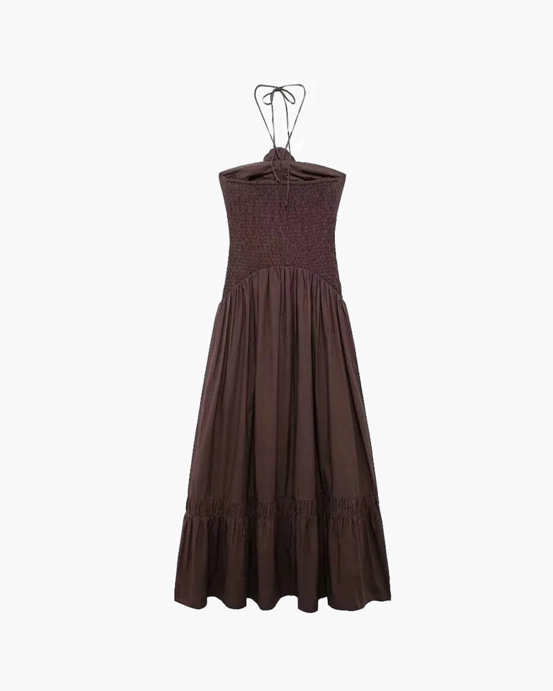 Vestido midi Kate com decote halter e aplicação de flor