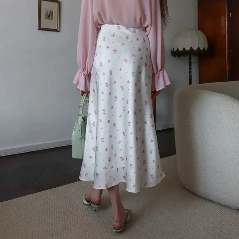 Kate-midinederdel i satin med print