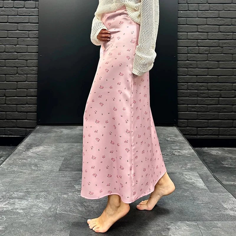 Kate-midinederdel i satin med print
