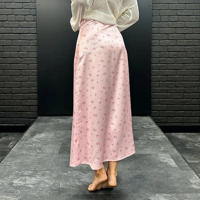 Kate-midinederdel i satin med print