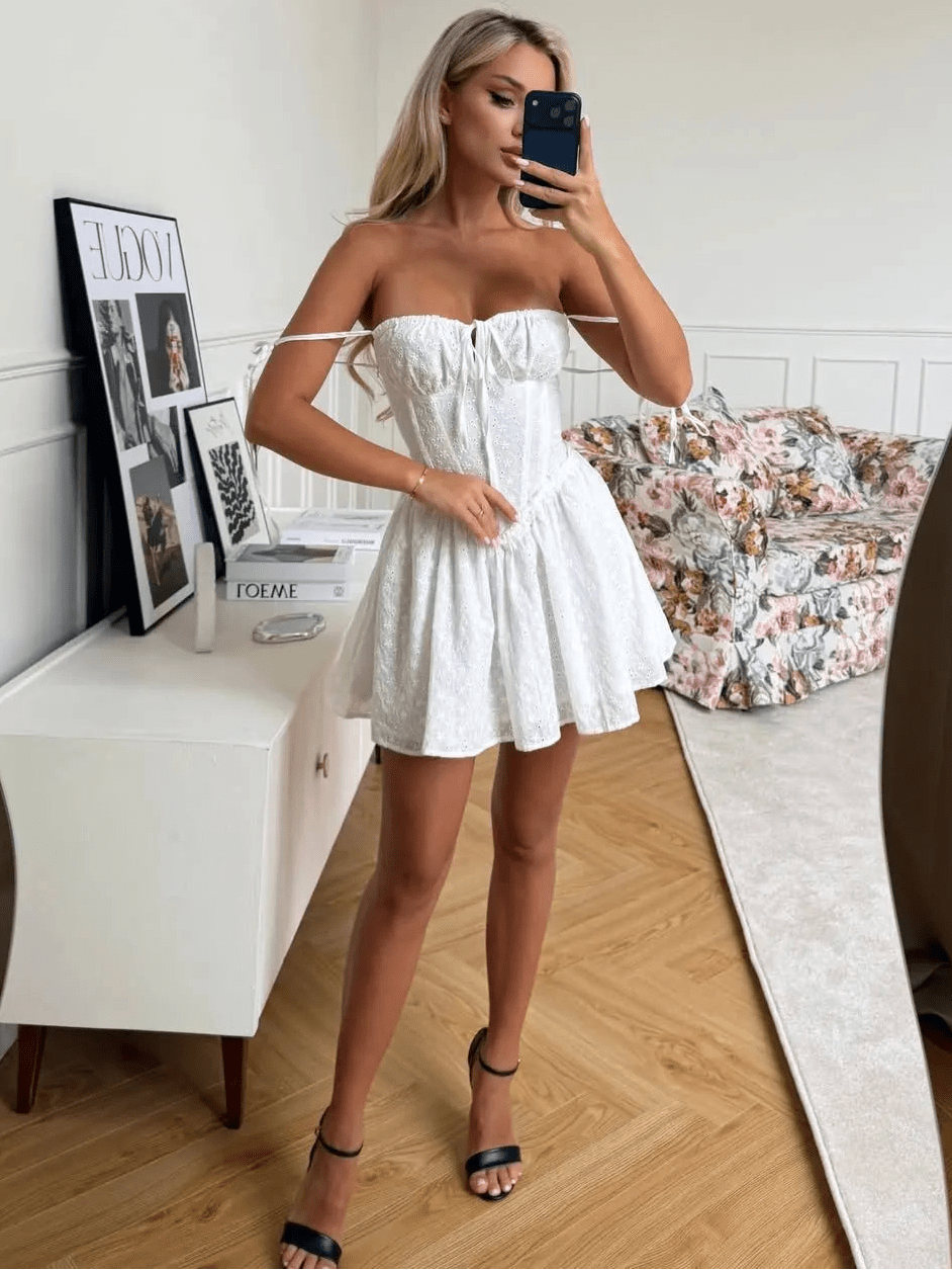 Katie Embroidered Hollow-Out Mini Dress