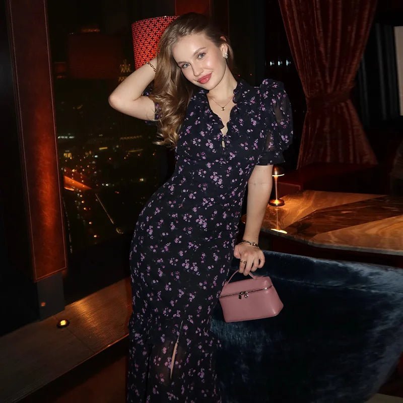 Robe longue Klea à manches bouffantes et motif floral