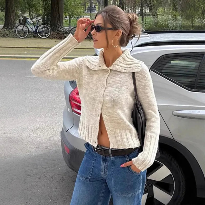 Hanne Wide-Collar Knit Cardigan
