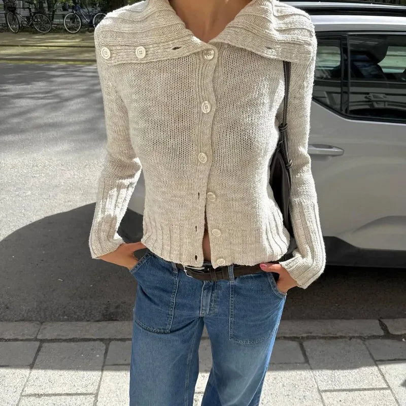 Hanne Wide-Collar Knit Cardigan