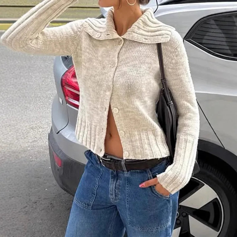 Hanne Wide-Collar Knit Cardigan