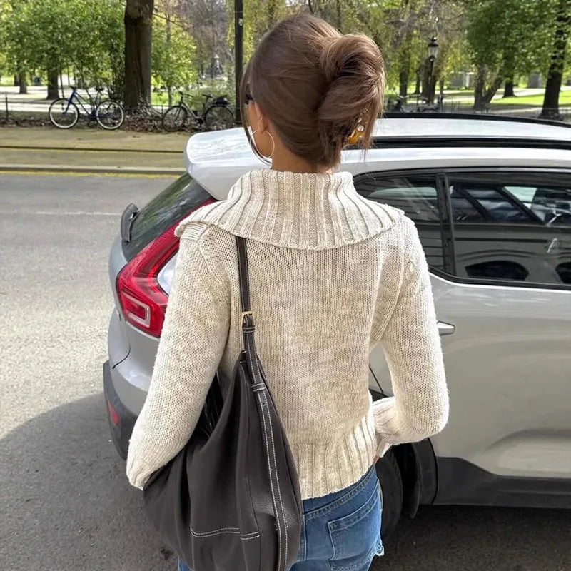 Hanne Wide-Collar Knit Cardigan