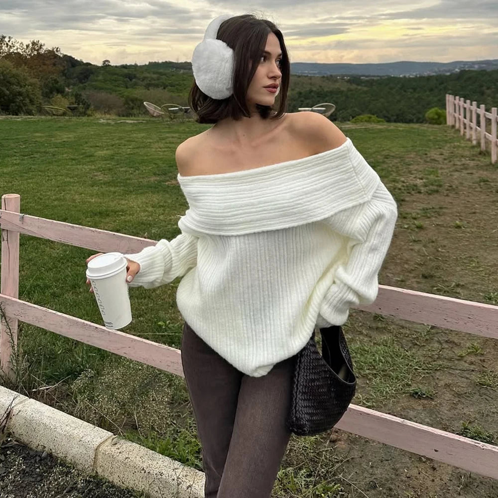 Lina Off-Shoulder Rib-Knit Sweater