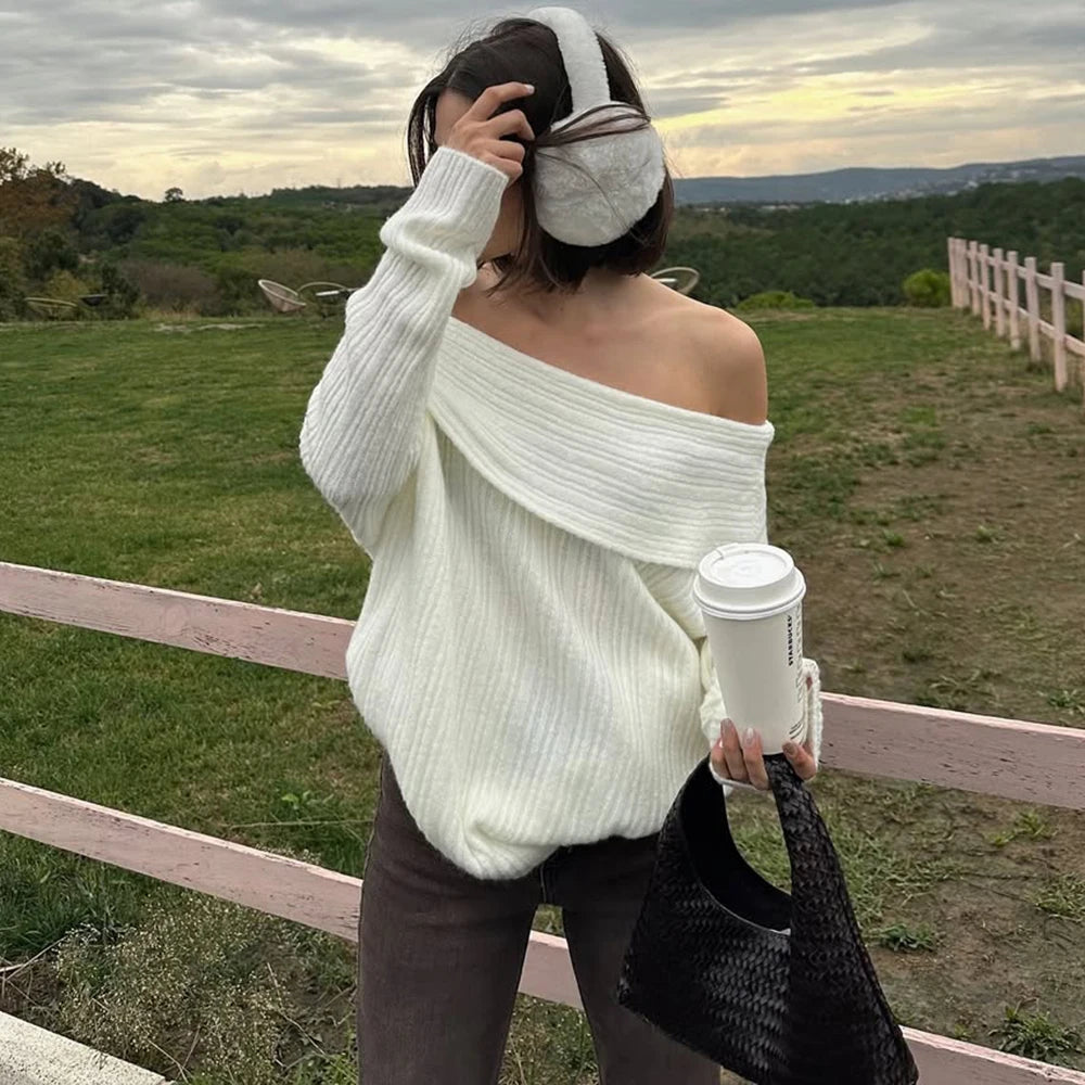 Lina Off-Shoulder Rib-Knit Sweater