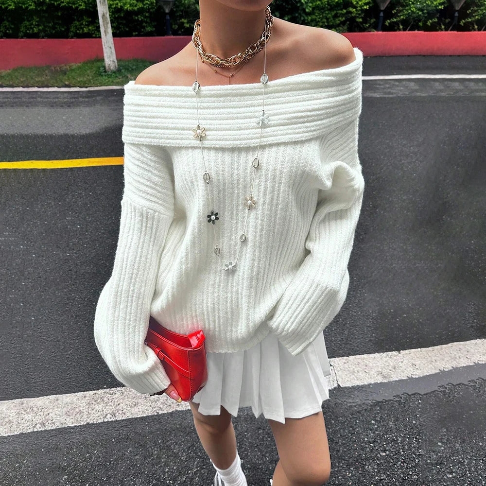 Lina Off-Shoulder Rib-Knit Sweater