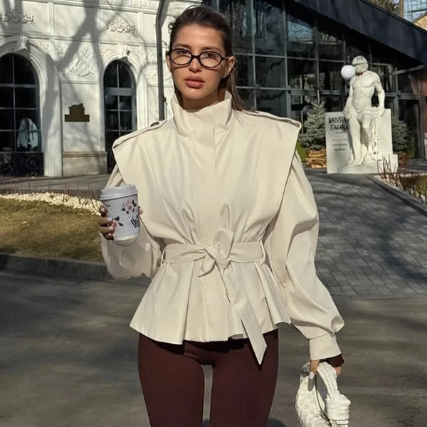 Lace Lapel Lace-Up Trench Coat
