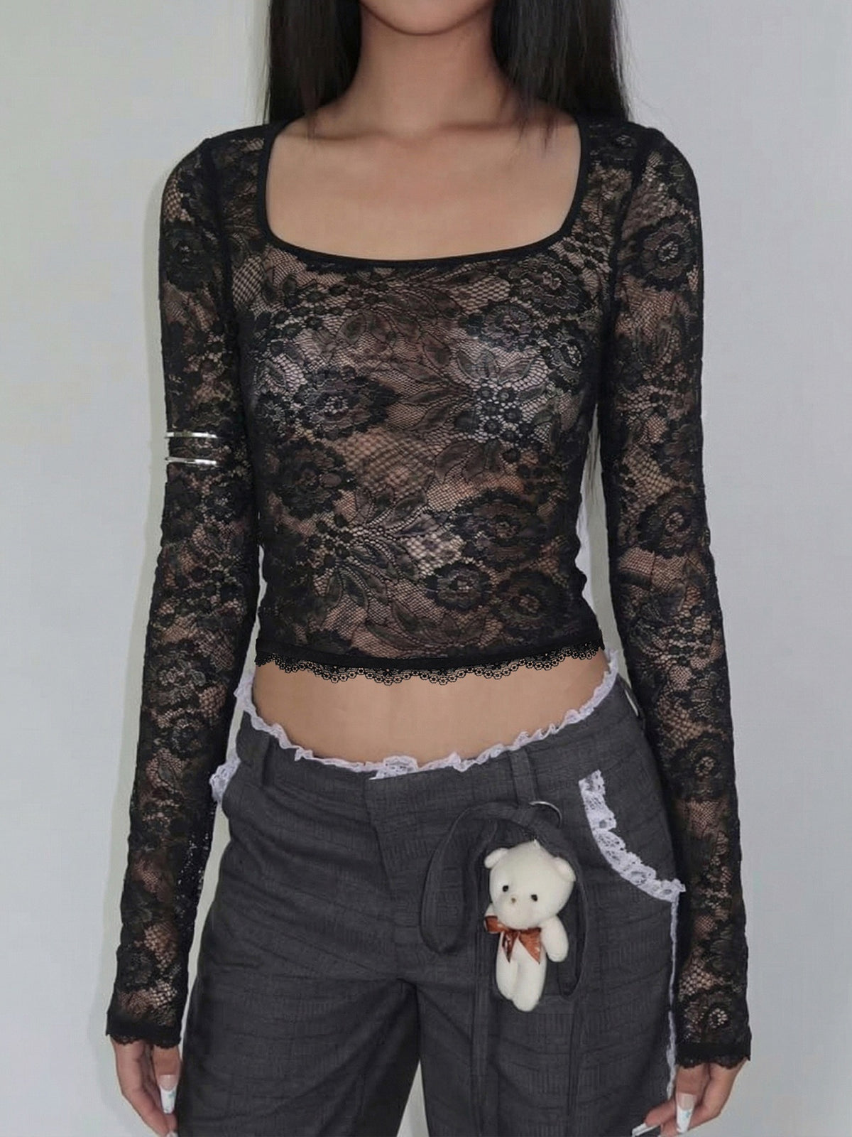 Tereza Sheer Lace Square-Neck Top