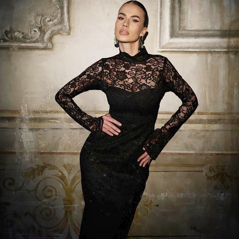 Viveka Lace High-Neck Maxi Dress