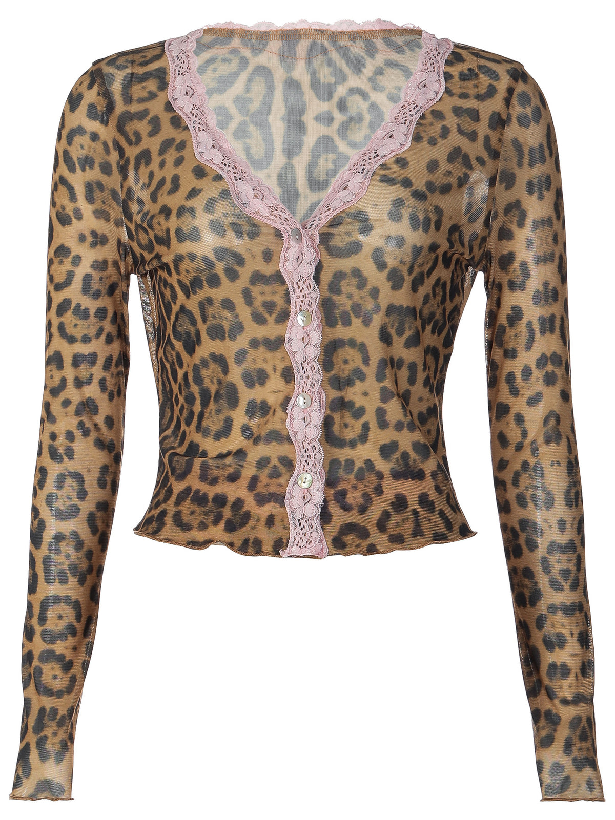 Jolene Leopard Lace-Trim Cardigan Top