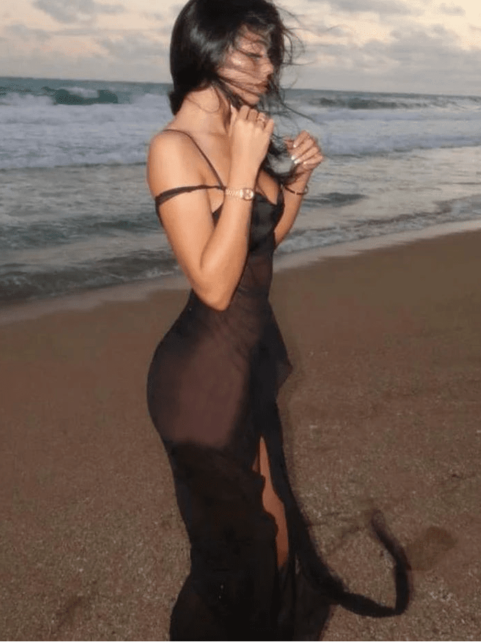 Vestido maxi com alças de tule Laila