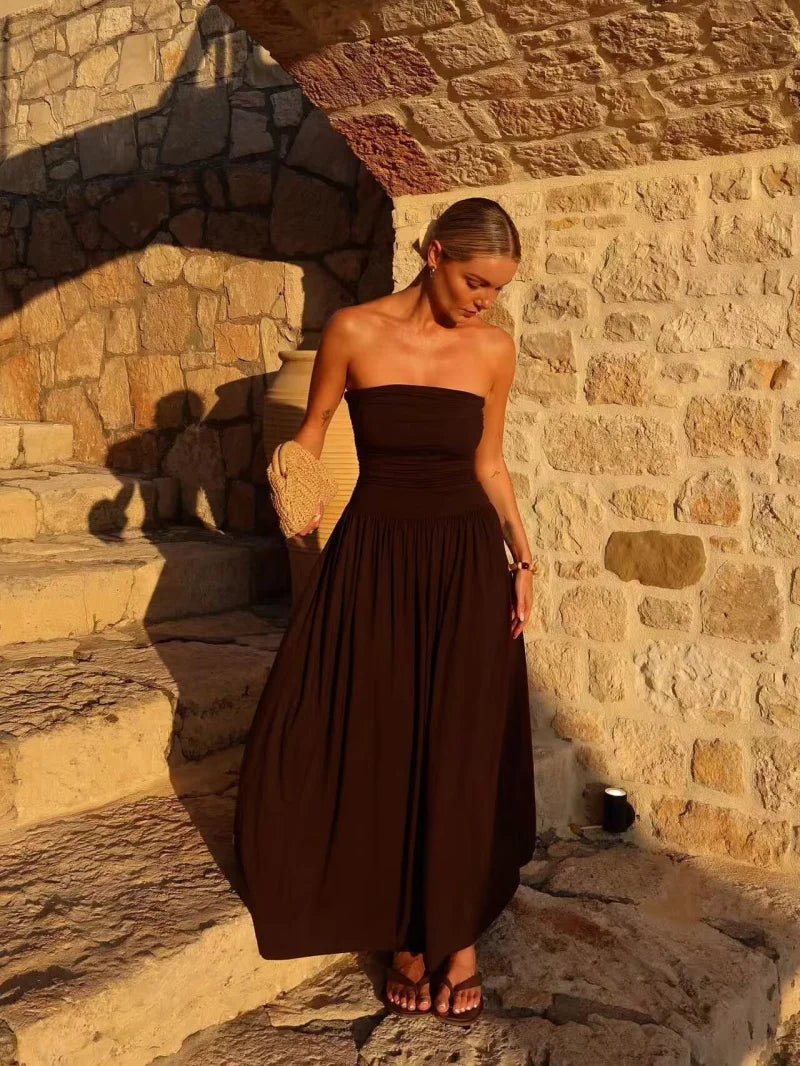 Lauren trägerloses gerafftes Maxikleid