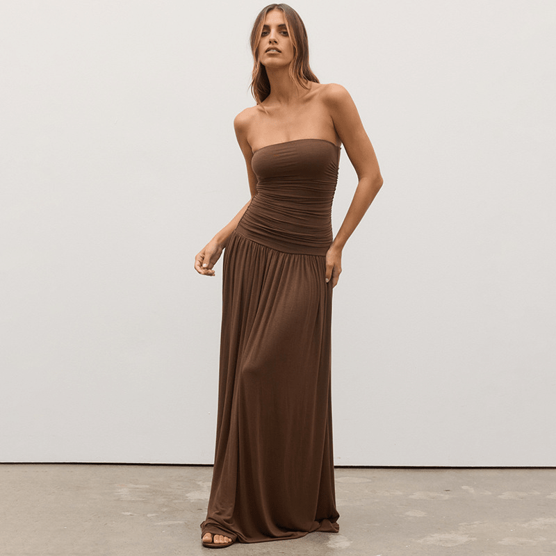 Lauren trägerloses gerafftes Maxikleid