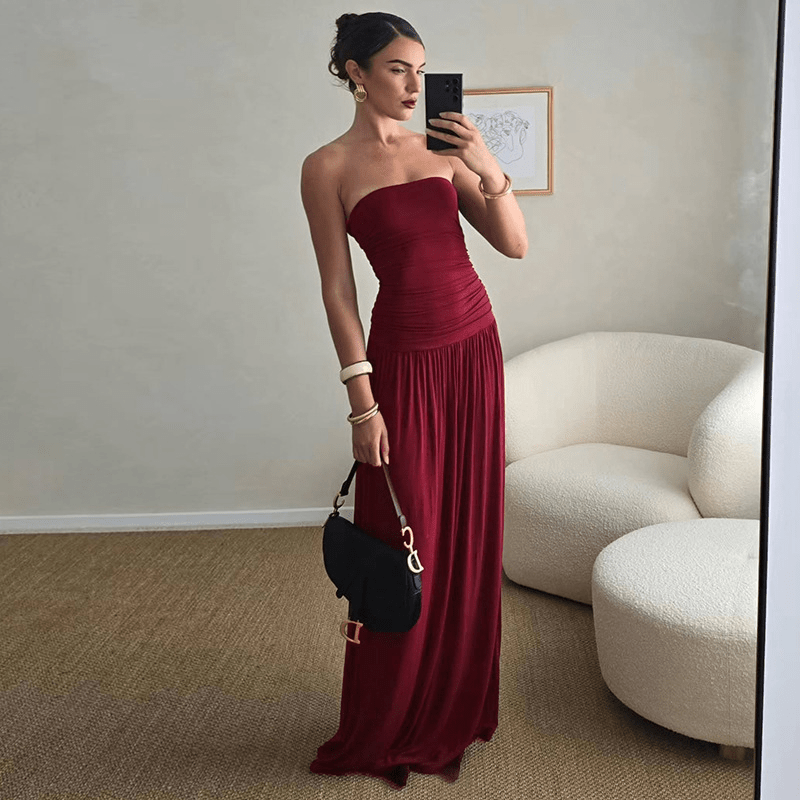 Lauren trägerloses gerafftes Maxikleid