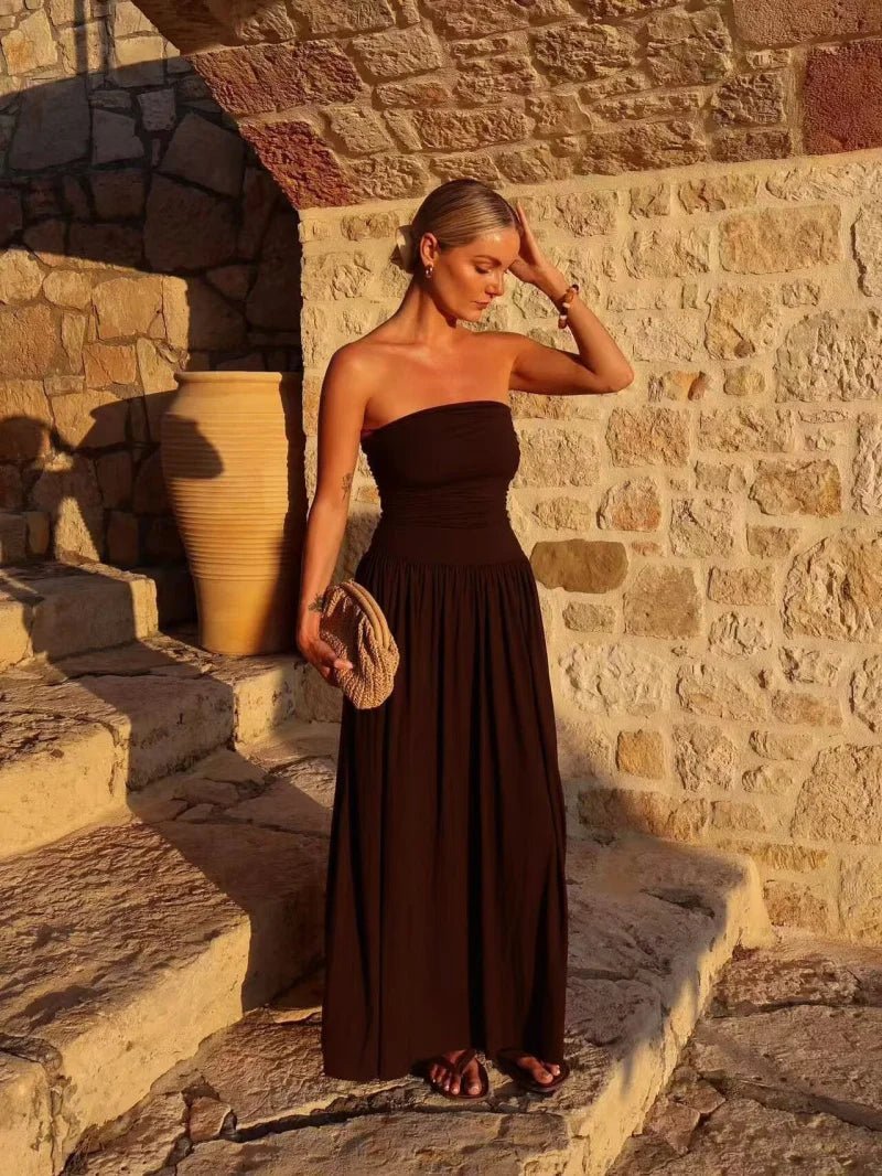 Lauren trägerloses gerafftes Maxikleid