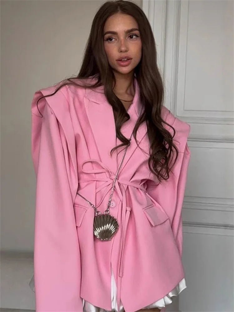 Leandra Wide Sleeves Belted Blazer