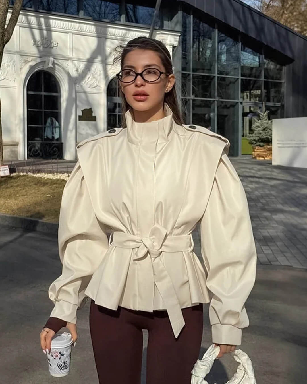 Leizel Jacke mit Schnürung und Stehkragen