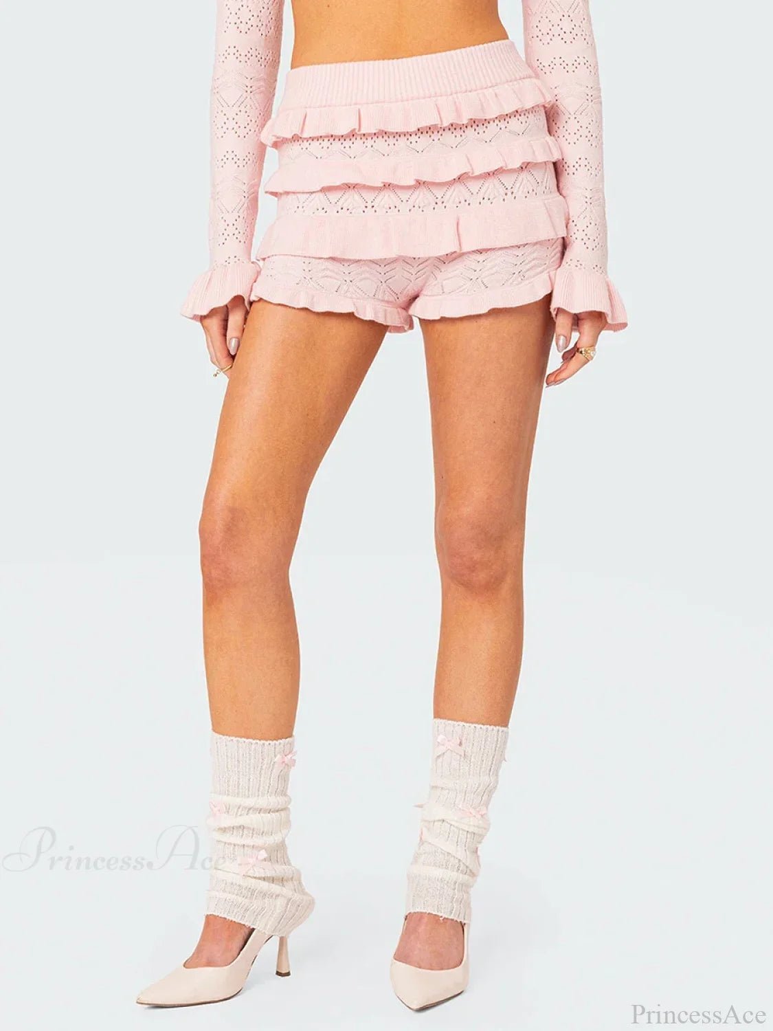 Pantalones cortos Lena de ganchillo con volantes y detalles calados
