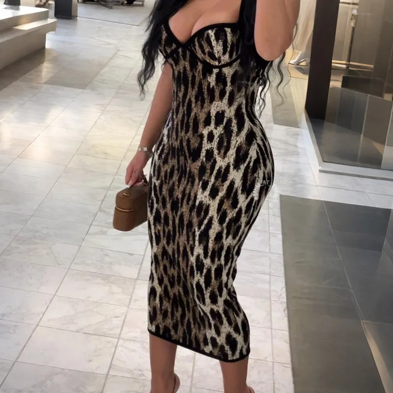 Kira Leopard Halter Midi Dress