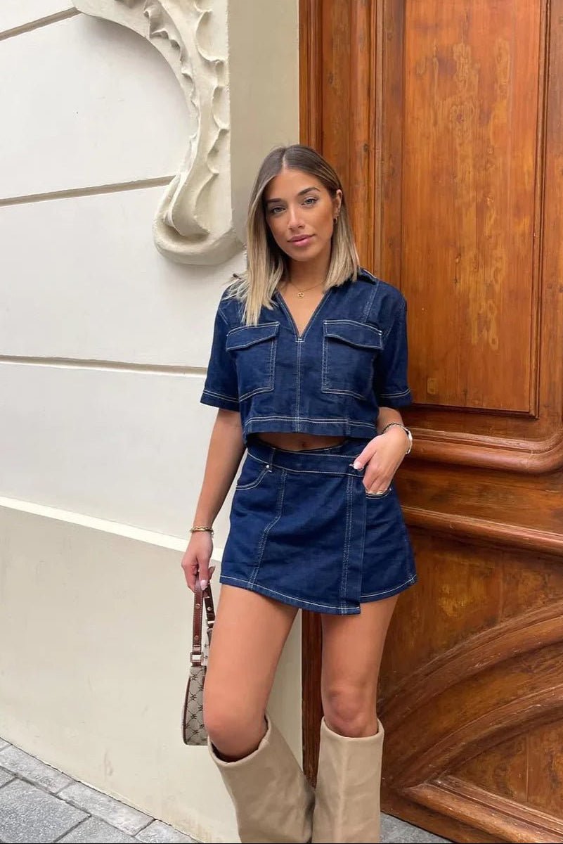Conjunto de top corto y falda pantalón Leslie