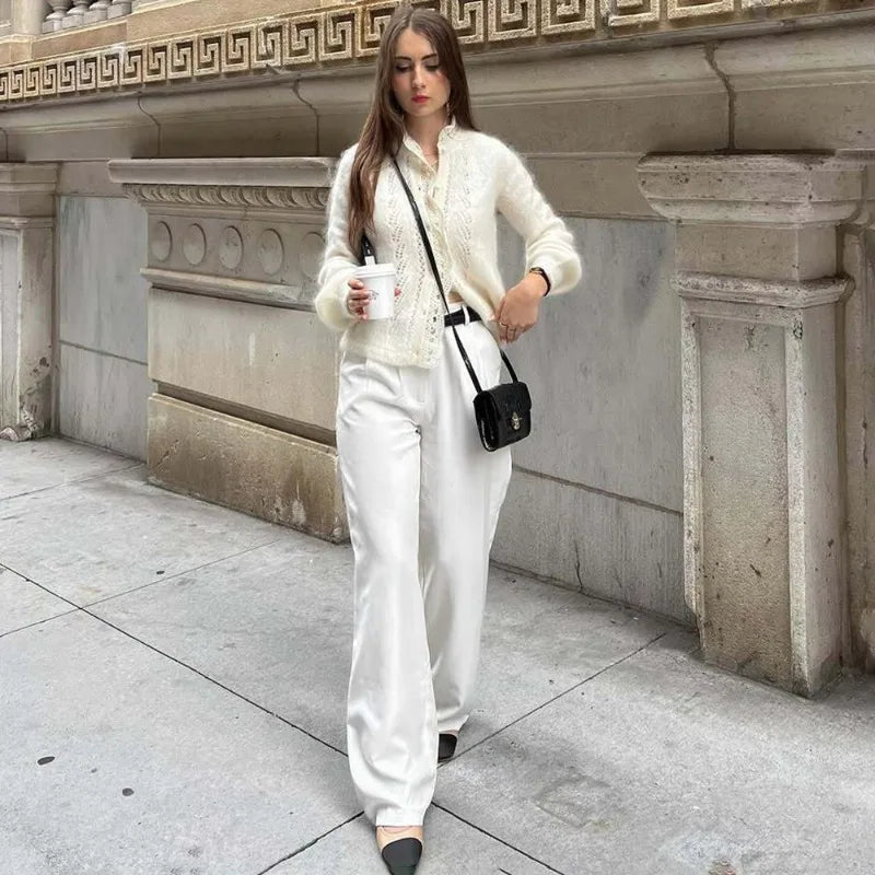 Casaco de malha Lia branco com renda