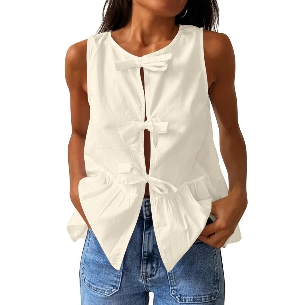 Lisette Bow-Tie Peplum Tank Top