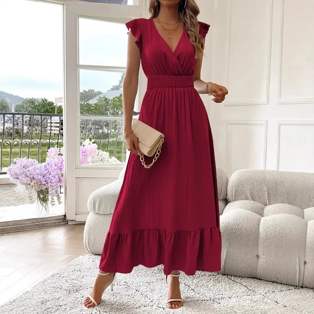 Livia Schwarzes Swingkleid mit V-Ausschnitt und Rüschen