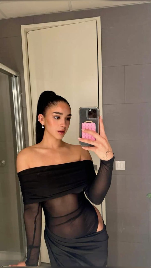 Lizy Long Sleeve Mesh Maxi Dress