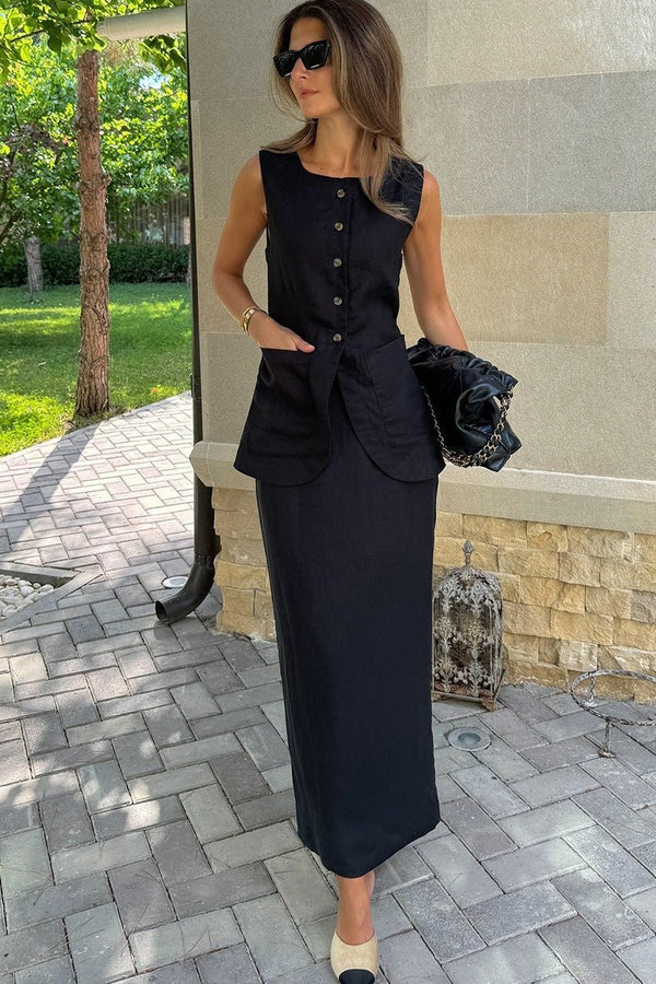 Lorelei Linen Vest High Waist Skirt Set